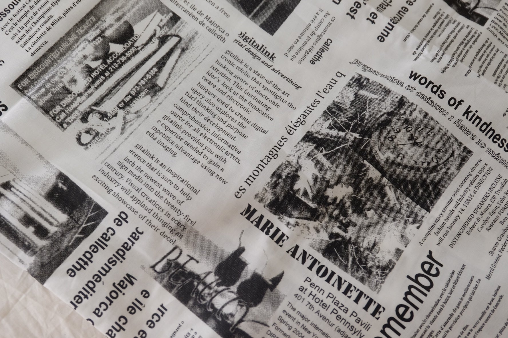 Newspaper Print Crisp Cotton Blend Fabric-3.3 yd