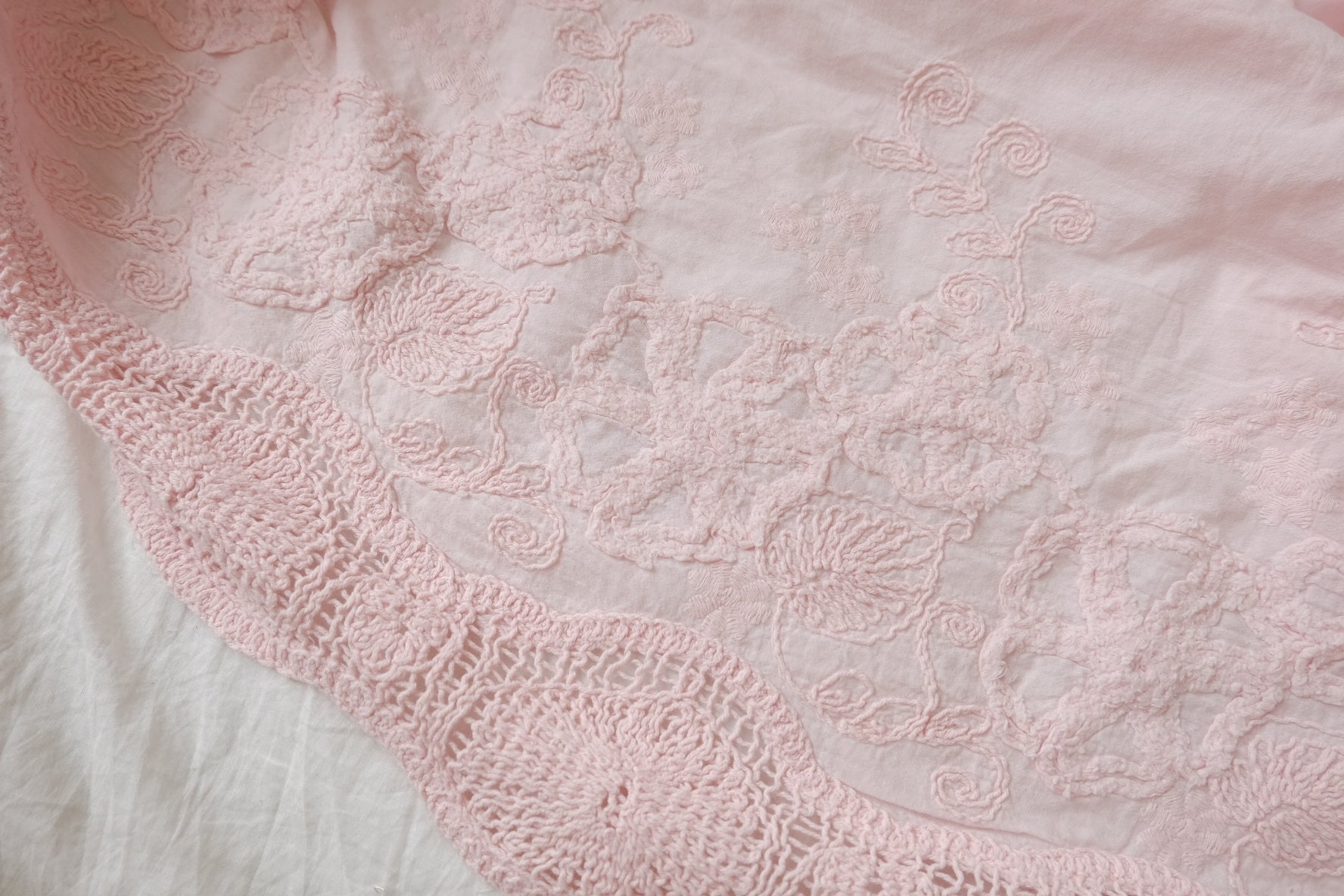 Blush Double-Border Embroidered Pima Cotton, 2.19 Yards