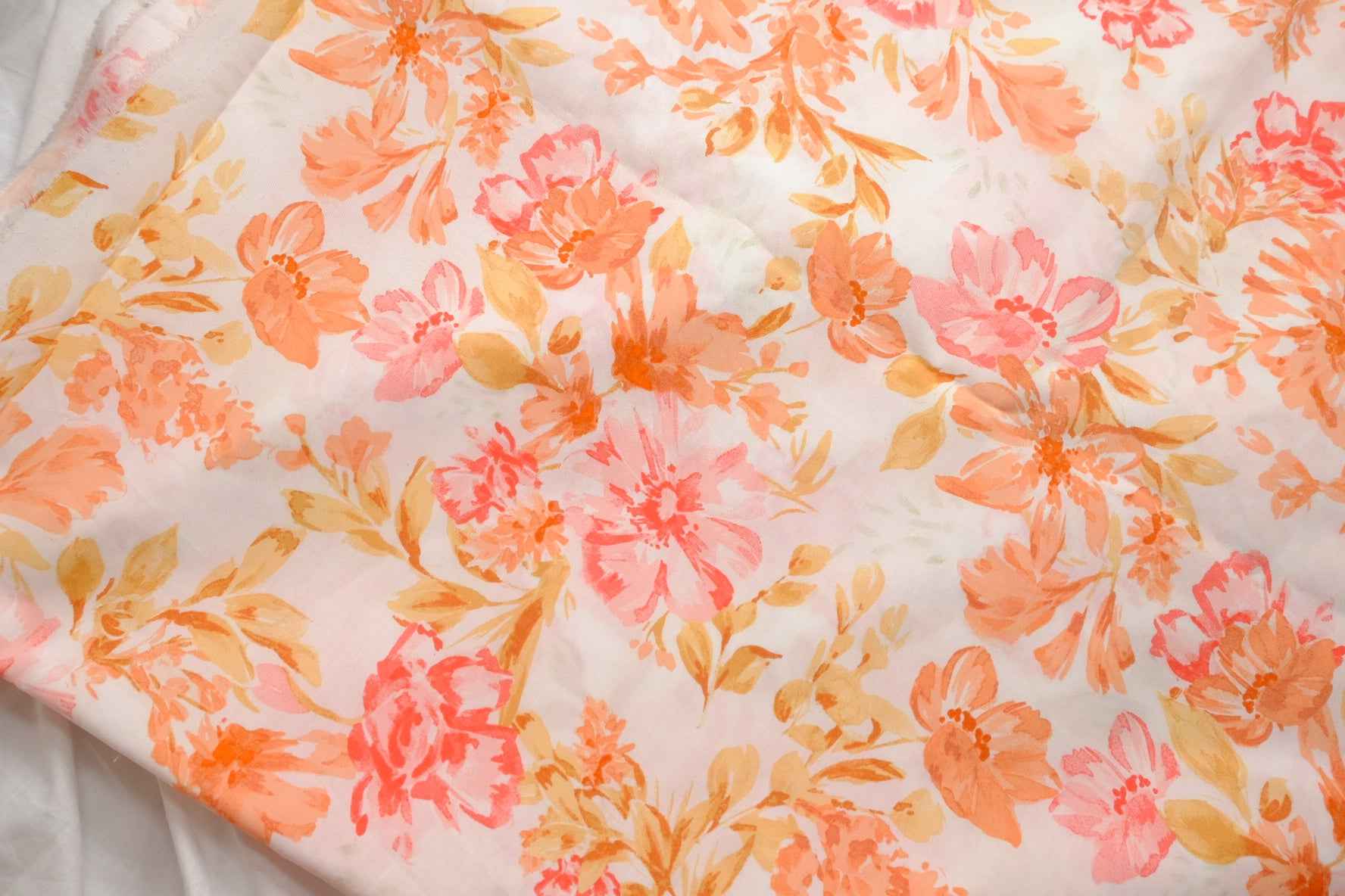 Peach Blossom Cotton Poplin Fabric, Crisp Summer Dress Weight, 3.28 Yards