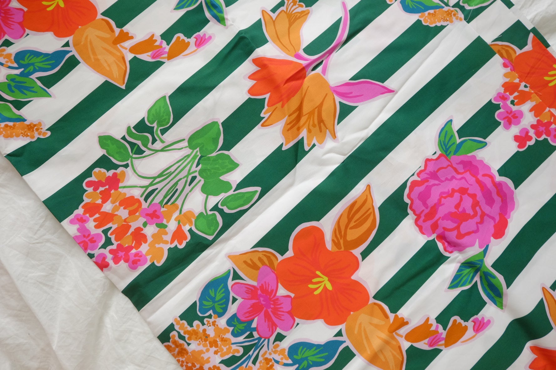 Tropical Floral Stripe Tana Cotton Poplin – Structured Statement Fabric (2.19 yards)
