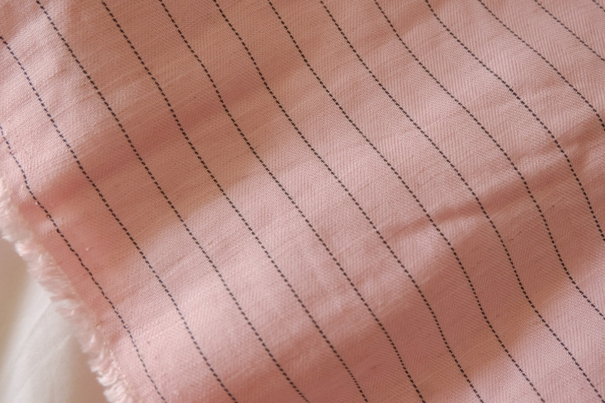 Blush Pink Pinstripe – Cupro Linen Blend Fabric | 2.2 Yards