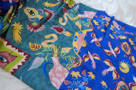 Klein Blue Animal Garden Lyocell Linen Blend Fabric - 2.2yd