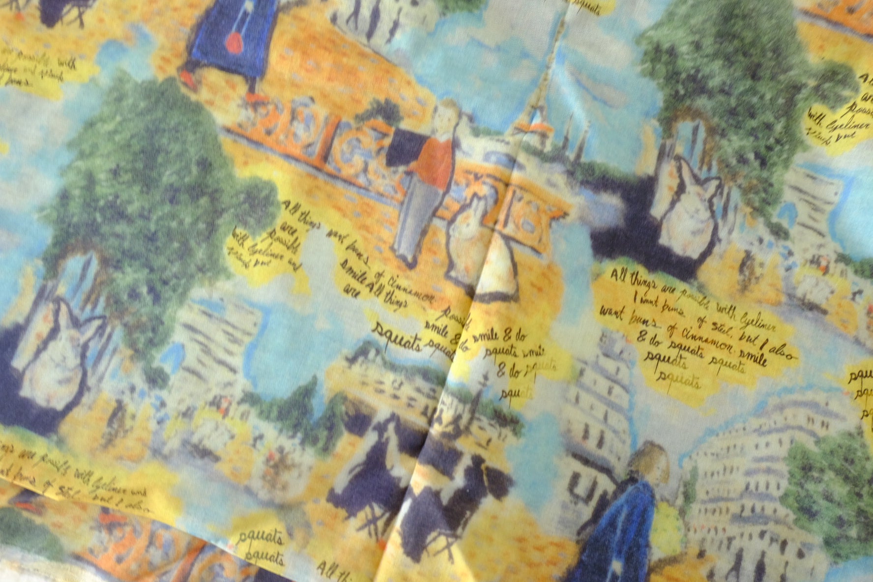 Watercolor City Illustration Lightweight Cotton Fabric – 2.2 yd