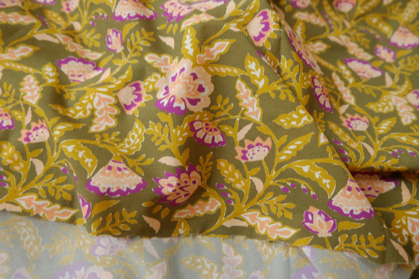 Olive Floral Swim Fabric, Sold by the Yard