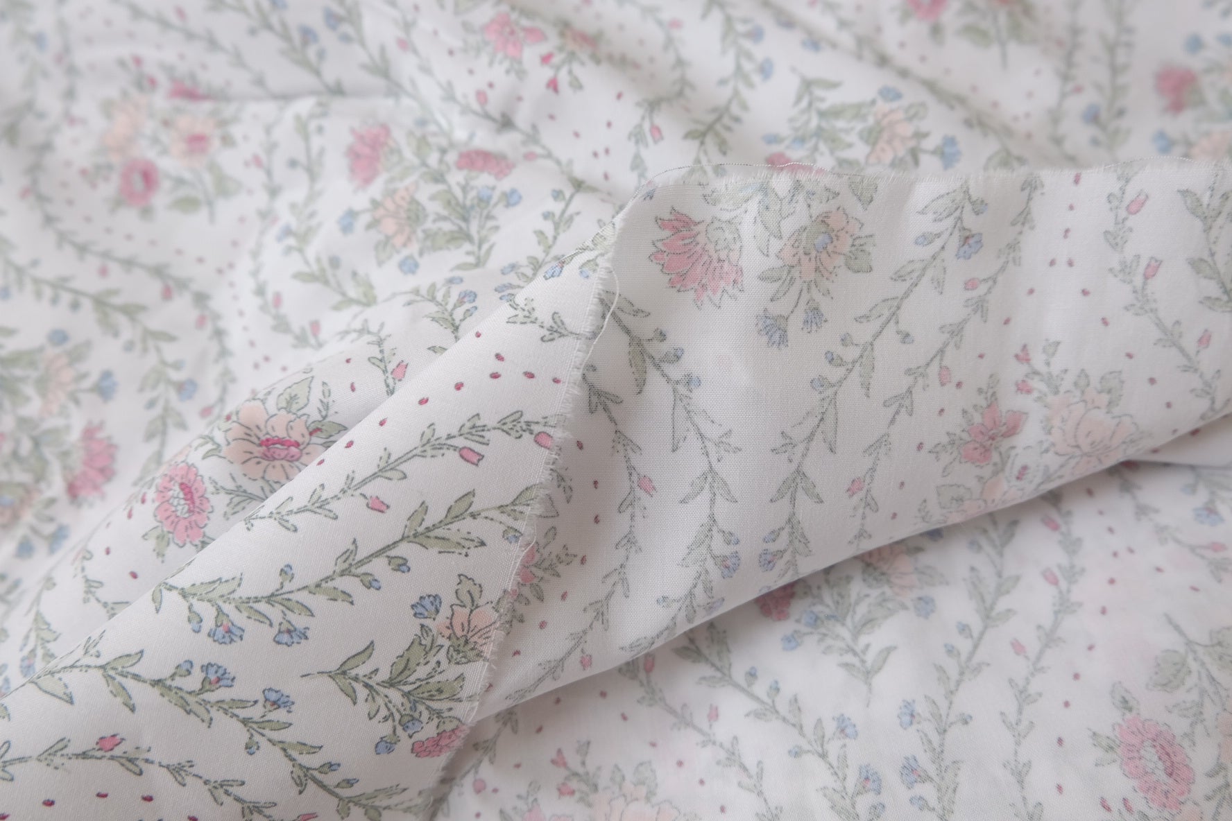 Pastel Vine Floral Cotton Fabric – Soft, Lightweight Summer Dress Fabric (3.28 yards)