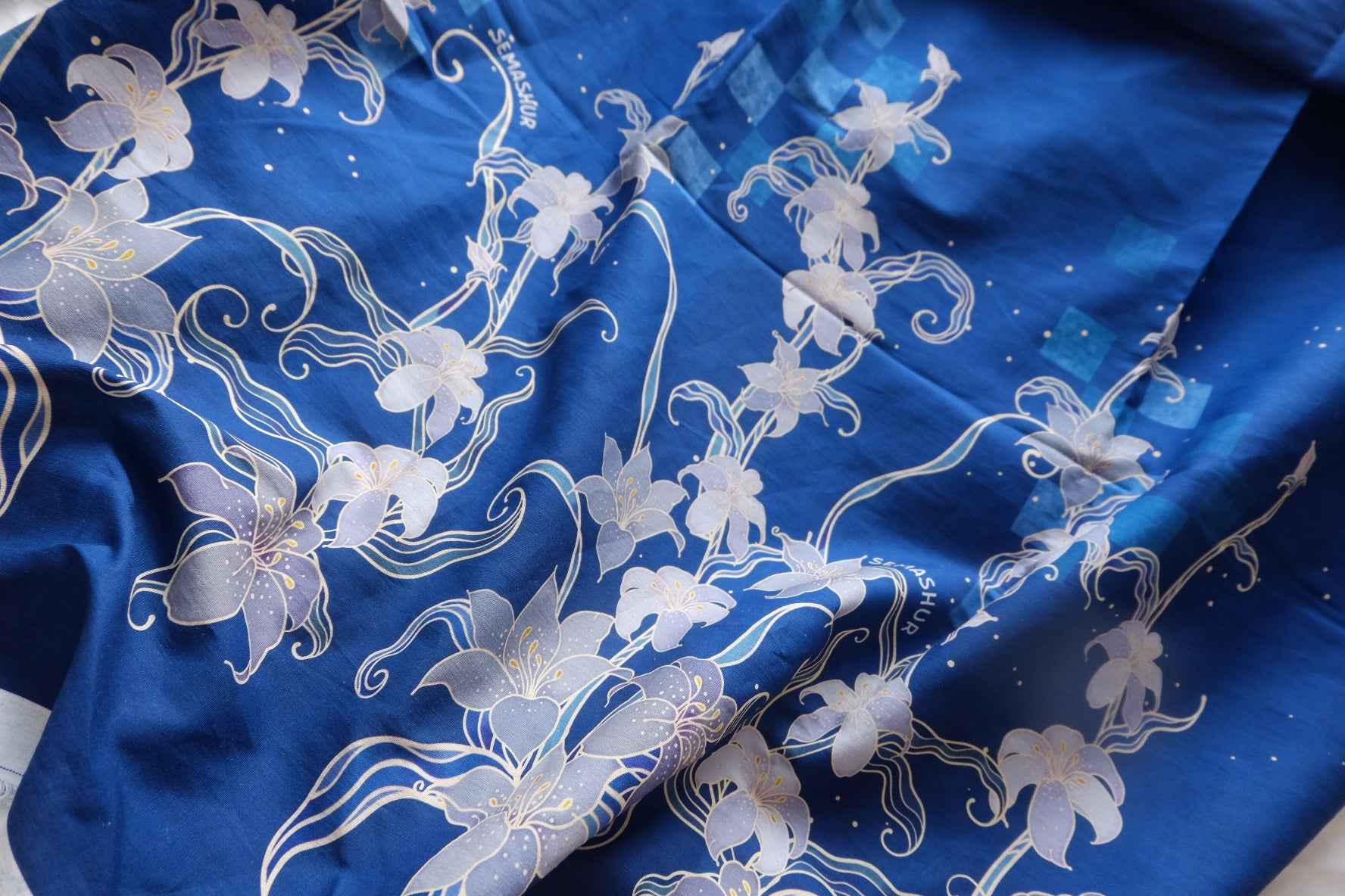 Midnight Lily Border Print Cotton Lawn Fabric - Two 1.31 yd Pieces