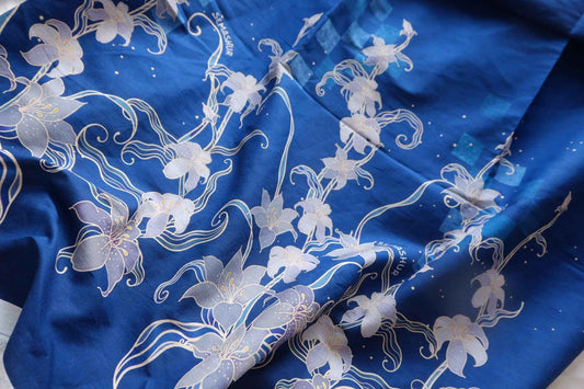 Midnight Lily Border Print Cotton Lawn Fabric - Two 1.31 yd Pieces