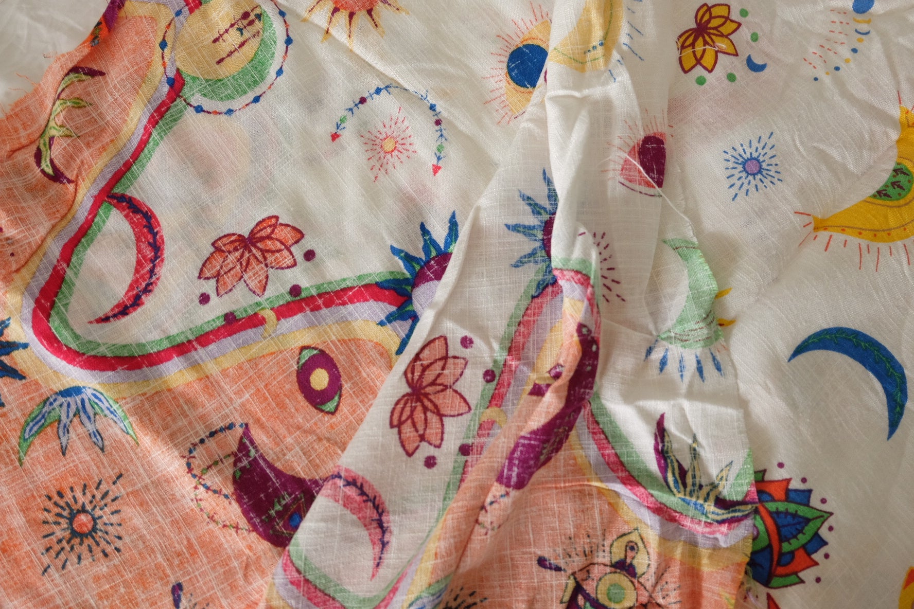 Sun Moon Print Lightweight Cotton Linen Fabric – 2.2 Yards