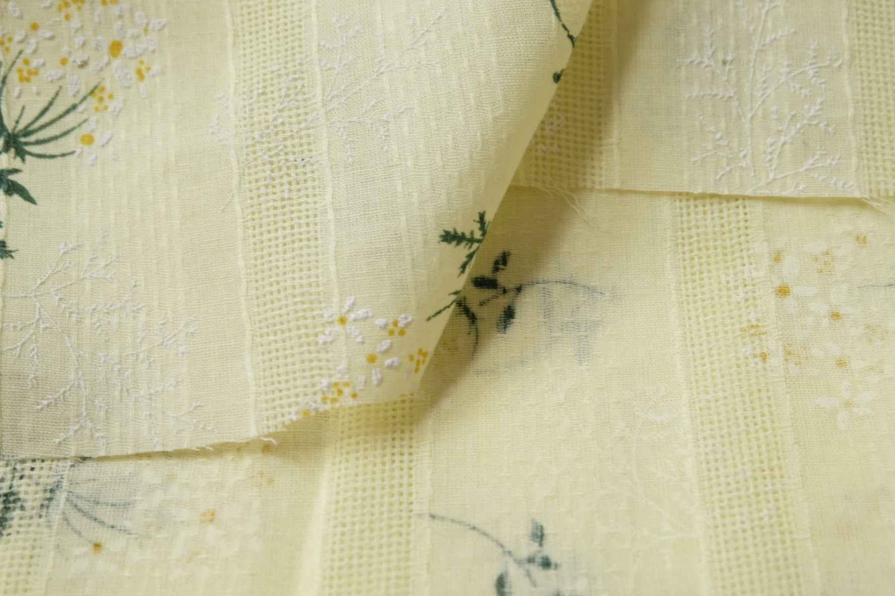 Delicate Botanical Cotton Fabric with Jacquard and Openwork Detail, Lightweight Blouse Weight, 2.19 Yards