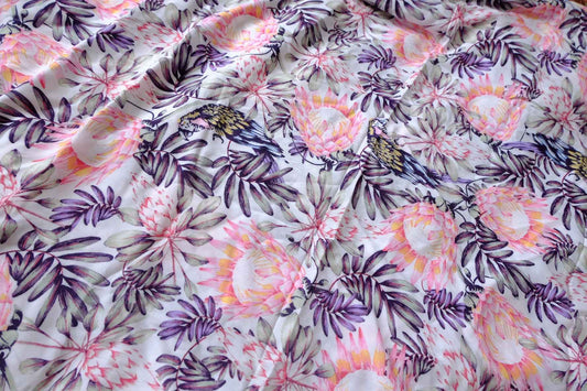 Tropical Bird Rayon Lawn Fabric - 2.19 Yards