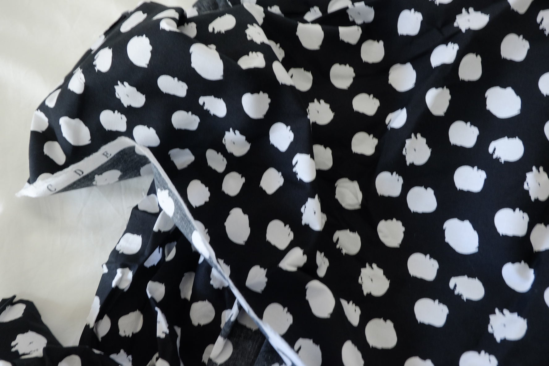 Heavy Cotton Poplin Fabric – Black & White Abstract Brush Dot Print – 2.2 yd