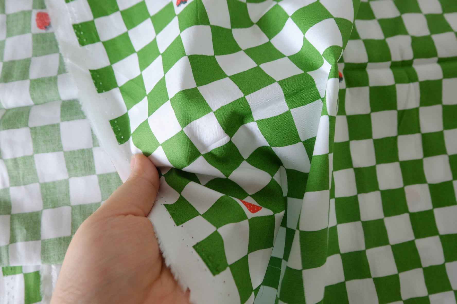 Strawberry Checkerboard Cotton Poplin Fabric – 2.2 yd
