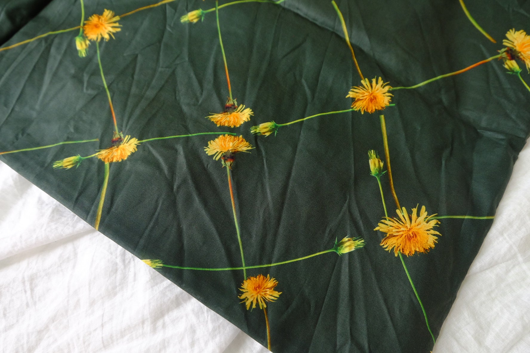 Dark Green Dandelion Cotton Lawn Fabric - 1.64 yd