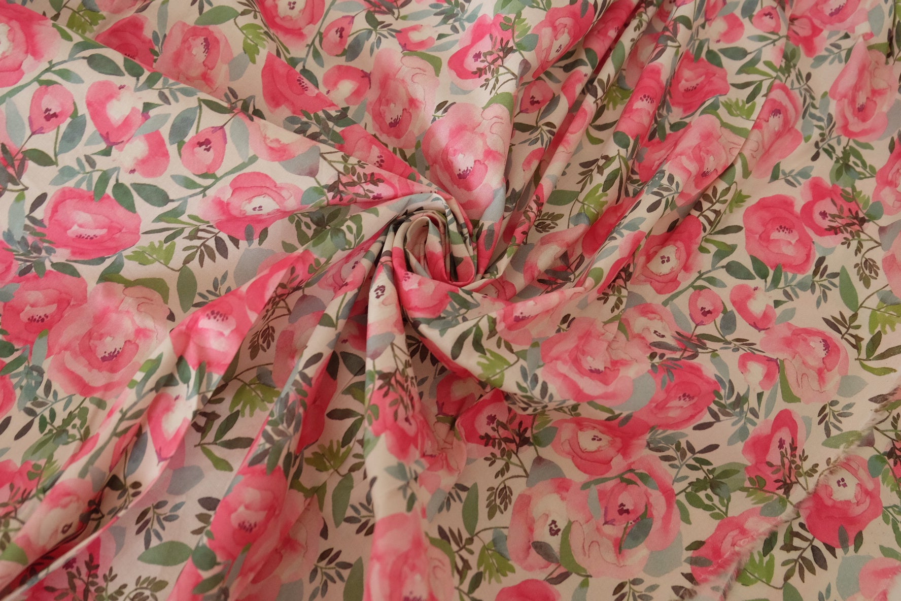 Pink Rose Garden Cotton Lawn Fabric – 2.35 yd