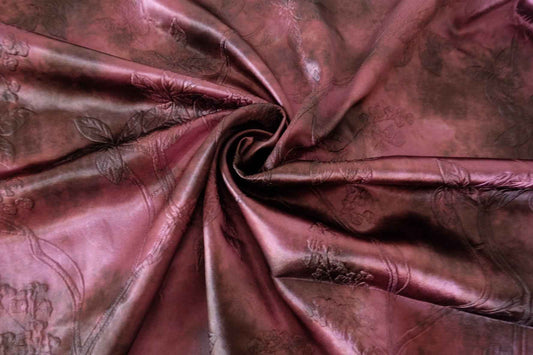 Burgundy Floral Jacquard Satin Fashion Fabric – 2.2 yd