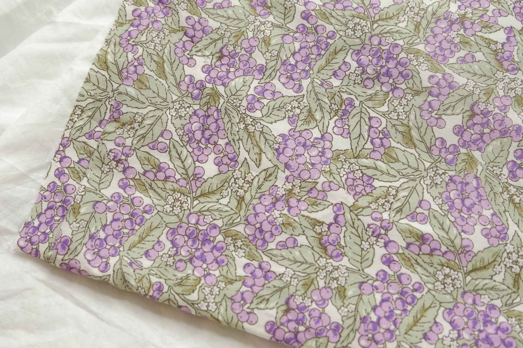 Purple Berry Print Cotton Fabric, Soft Rustic Apparel Weight, 2.41 Yards