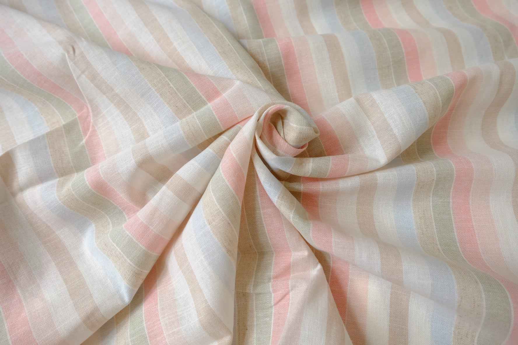 Yarn-Dyed Linen Stripe Fabric, Soft Pastel Multi Stripe, 2.19 Yards