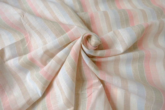 Yarn-Dyed Linen Stripe Fabric, Soft Pastel Multi Stripe, 2.19 Yards