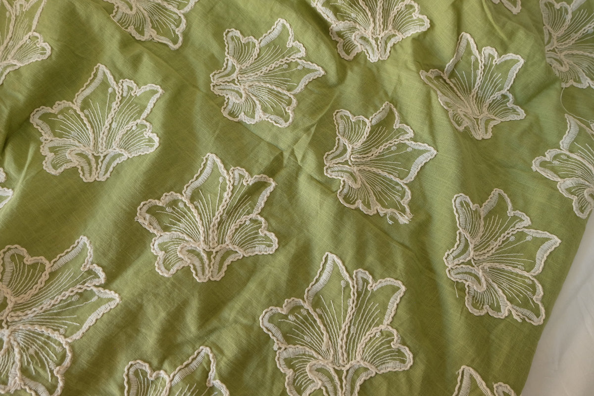 Olive Garden Dimensional Floral Embroidered Linen Cotton – 1.75 yd