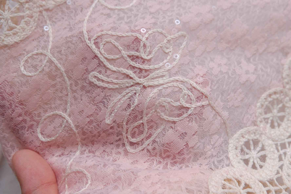 Blush Pink Sequin Embroidered Lace — 3.3 yd
