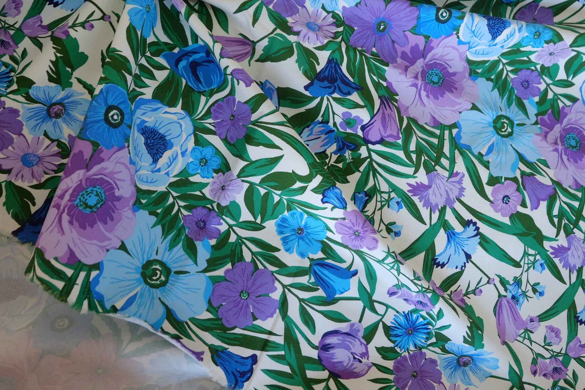 Violet & Blue Wildflower Garden Cotton Twill Fabric – 3.28 yd