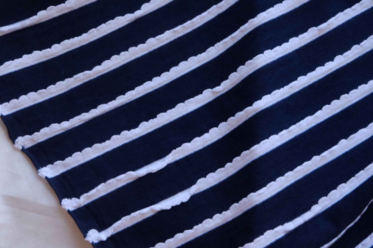 Midnight Navy Textured Stripe Cotton Knit Fabric – 2.19 yd