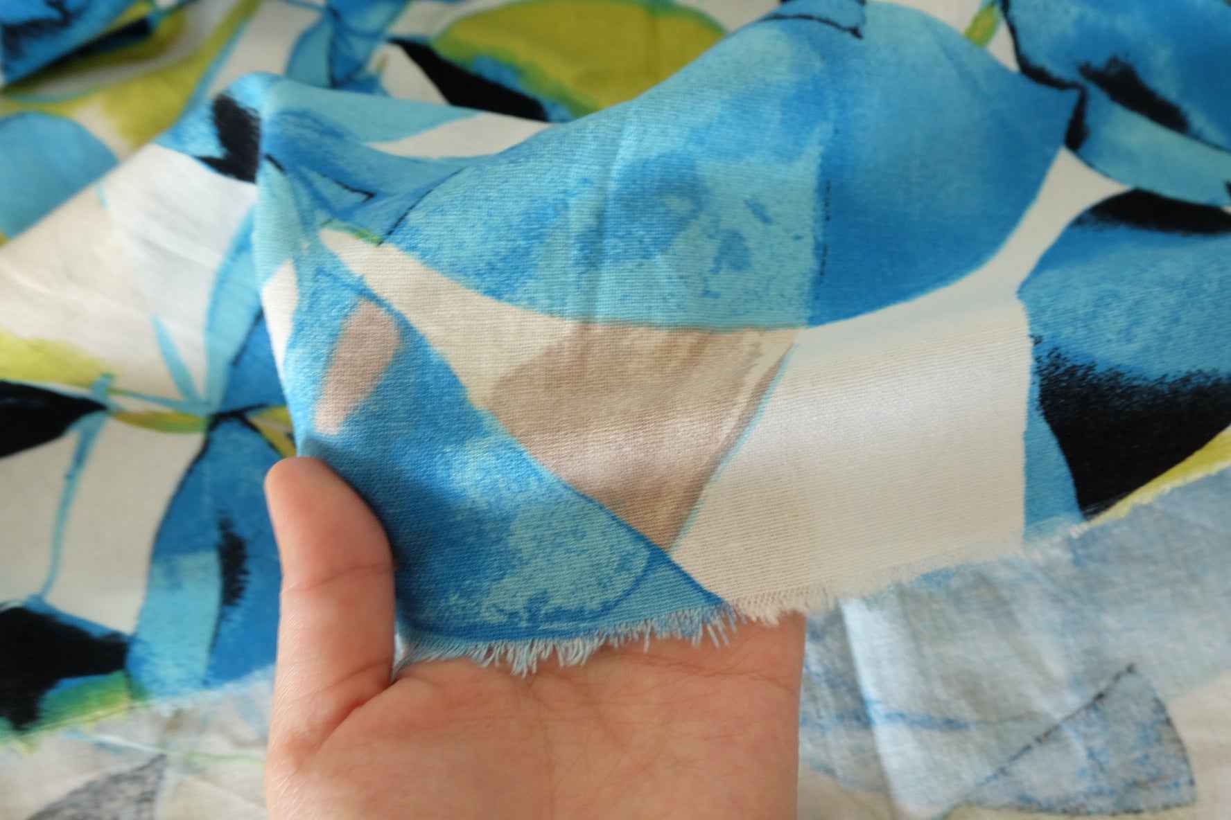 Blue Abstract Leaf Linen Cotton Blend — 1.64 yd