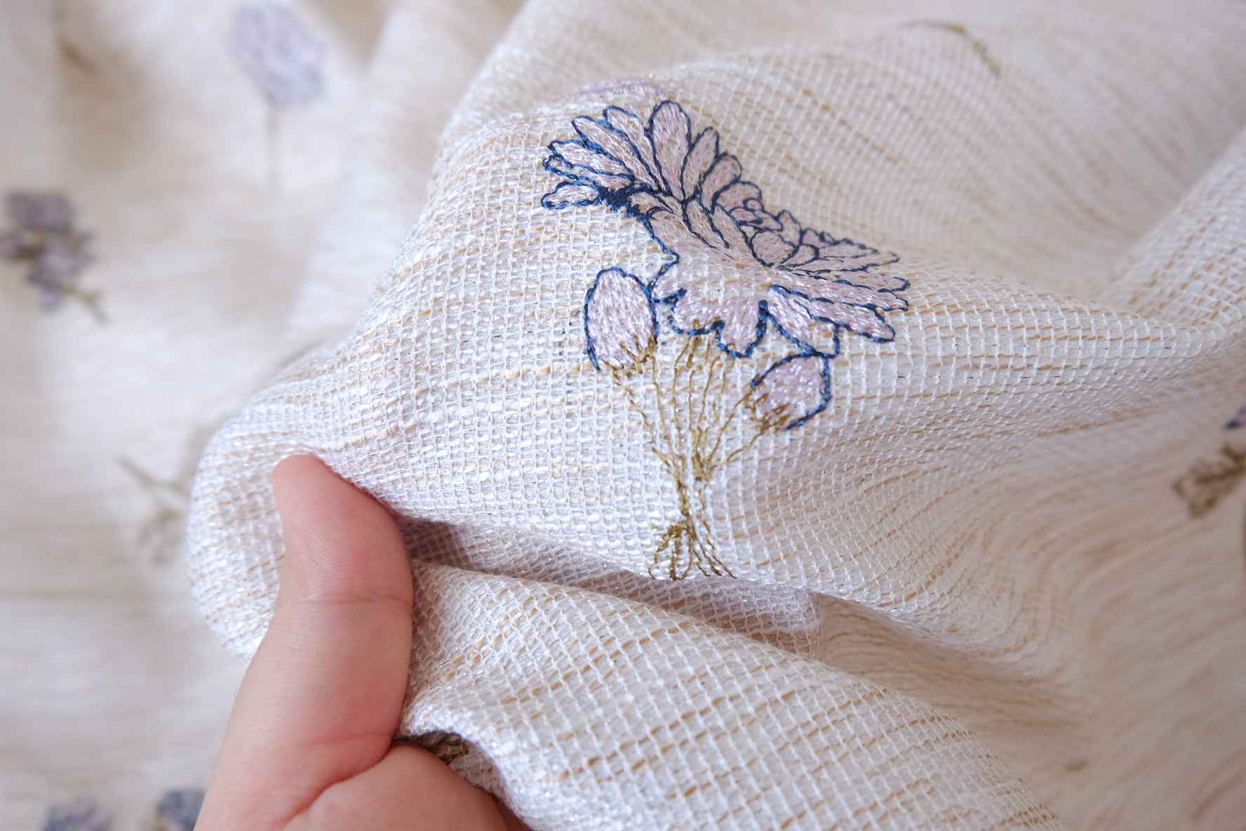 Soft Metallic Woven Floral Embroidered Fabric - 2.19 yd
