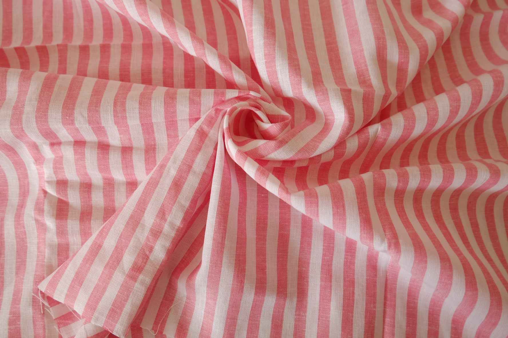 Blush Pink Striped Lightweight Pure Linen Fabric, 1.64 Yards