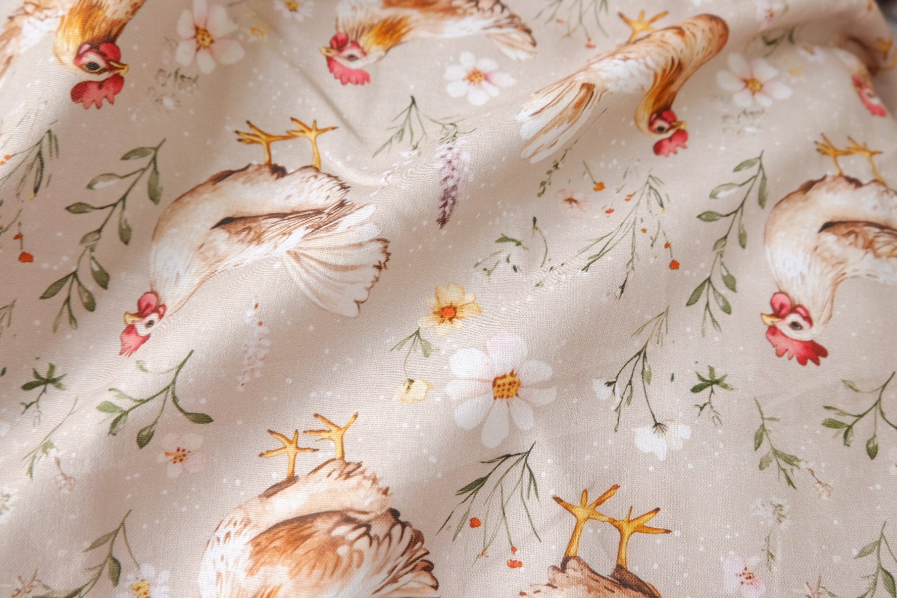 Hen Print Cotton Craft Fabric, 1.64 Yards