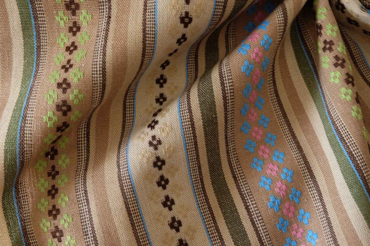 Vintage Floral Stripe Cotton Blend Woven Fabric – Color Woven Texture – 1.64 yd