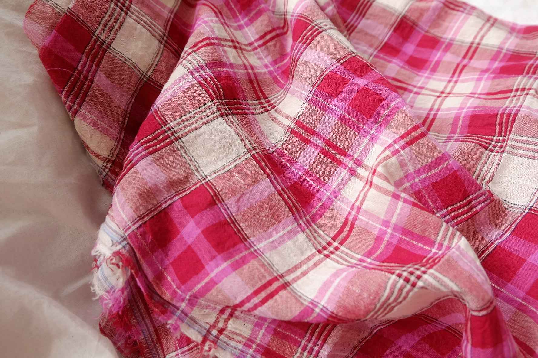 Strawberry Jam Pink Plaid Cotton Fabric, Soft Crisp Shirting Weight, 2.19 Yards