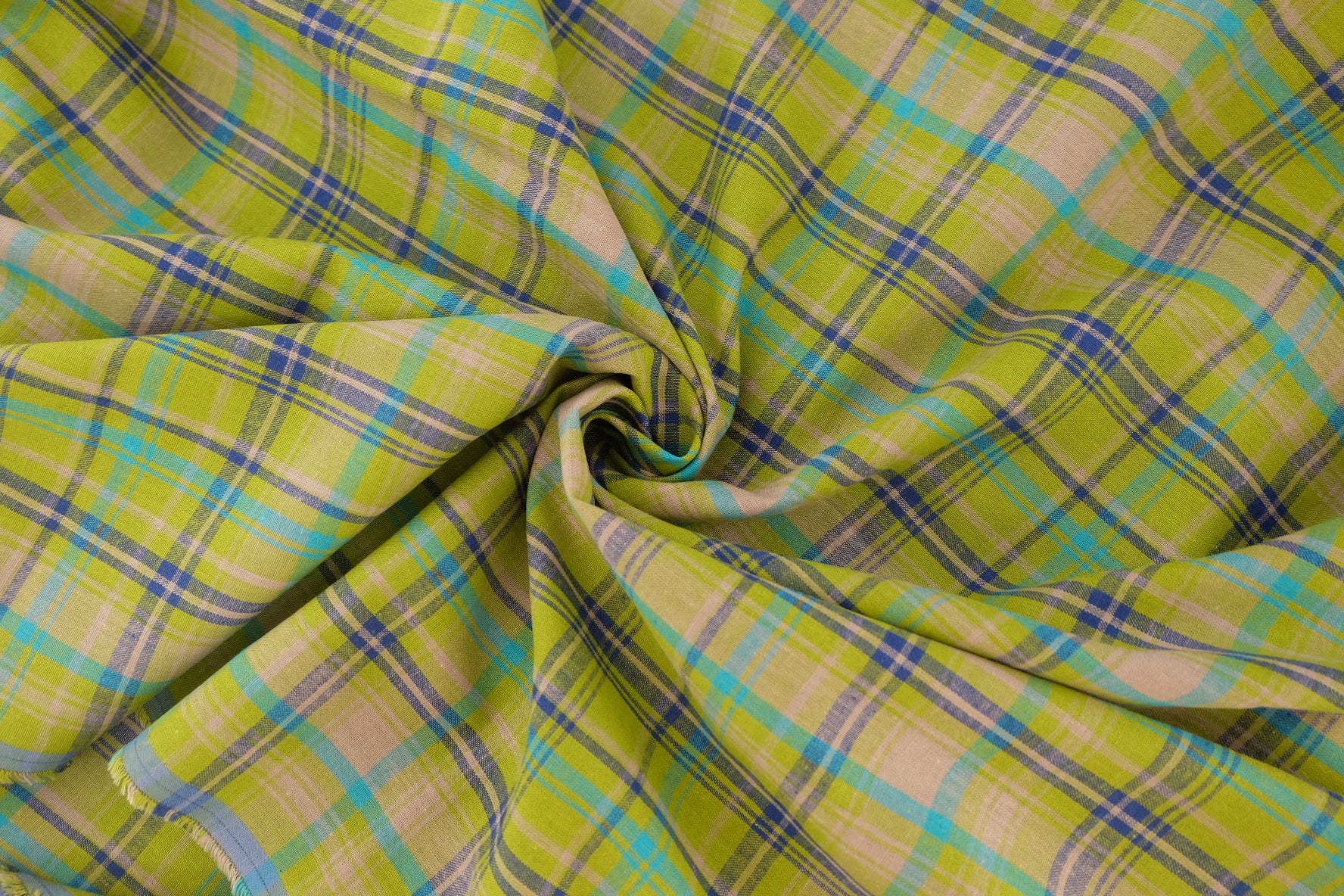 Lime Plaid Linen Cotton Yarn-Dyed Fabric – 2.2 yd