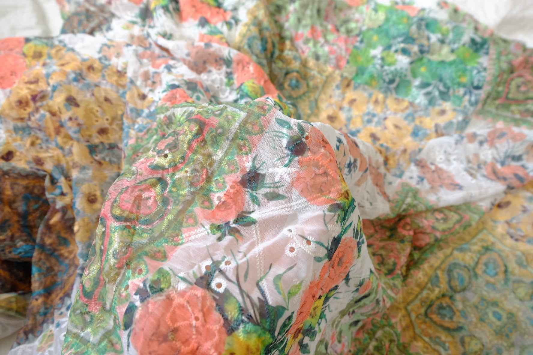 Vintage Patchwork Embroidered Lightweight Fabric — 2.19 yd