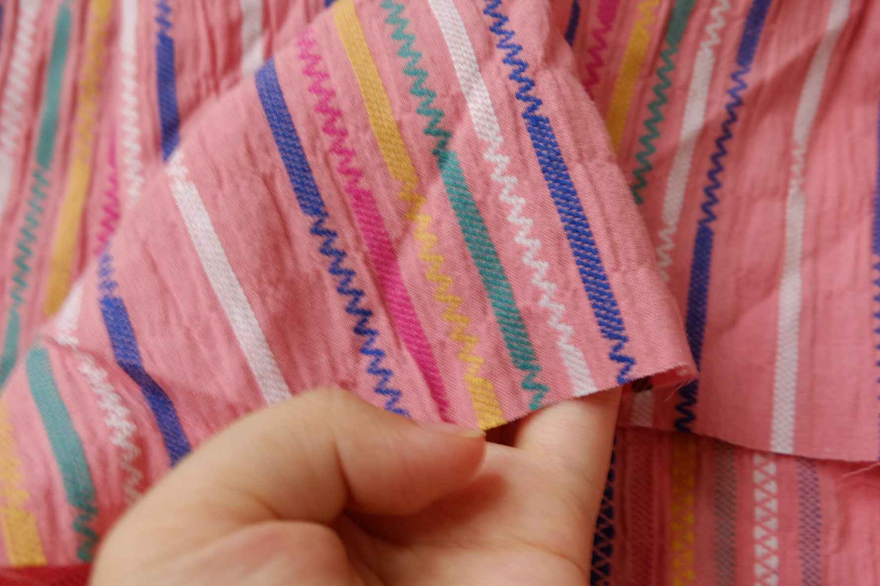 Crinkled Embroidered Cotton Fabric in Pink, Soft Summer Blouse Fabric, 2.19 Yards