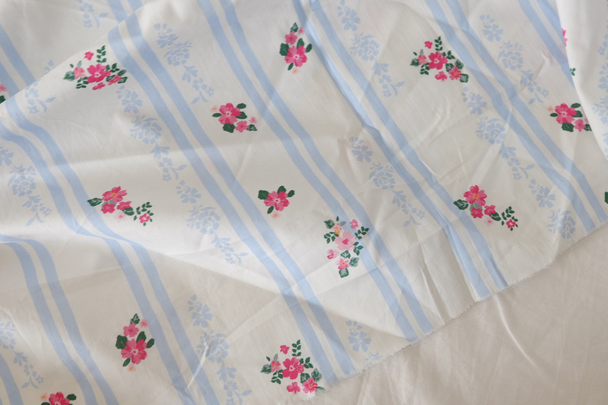 Blue Stripe Rose Cotton Poplin – 3.3 yd