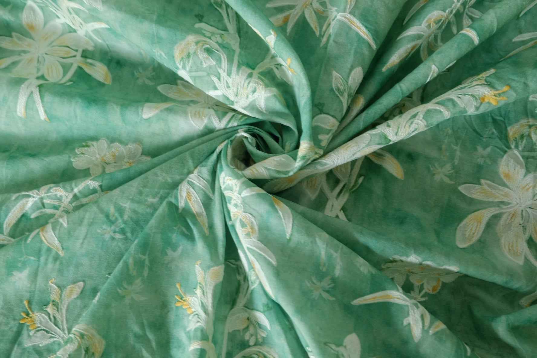 Embroidered Floral Cotton Voile Fabric – 3.1 yd