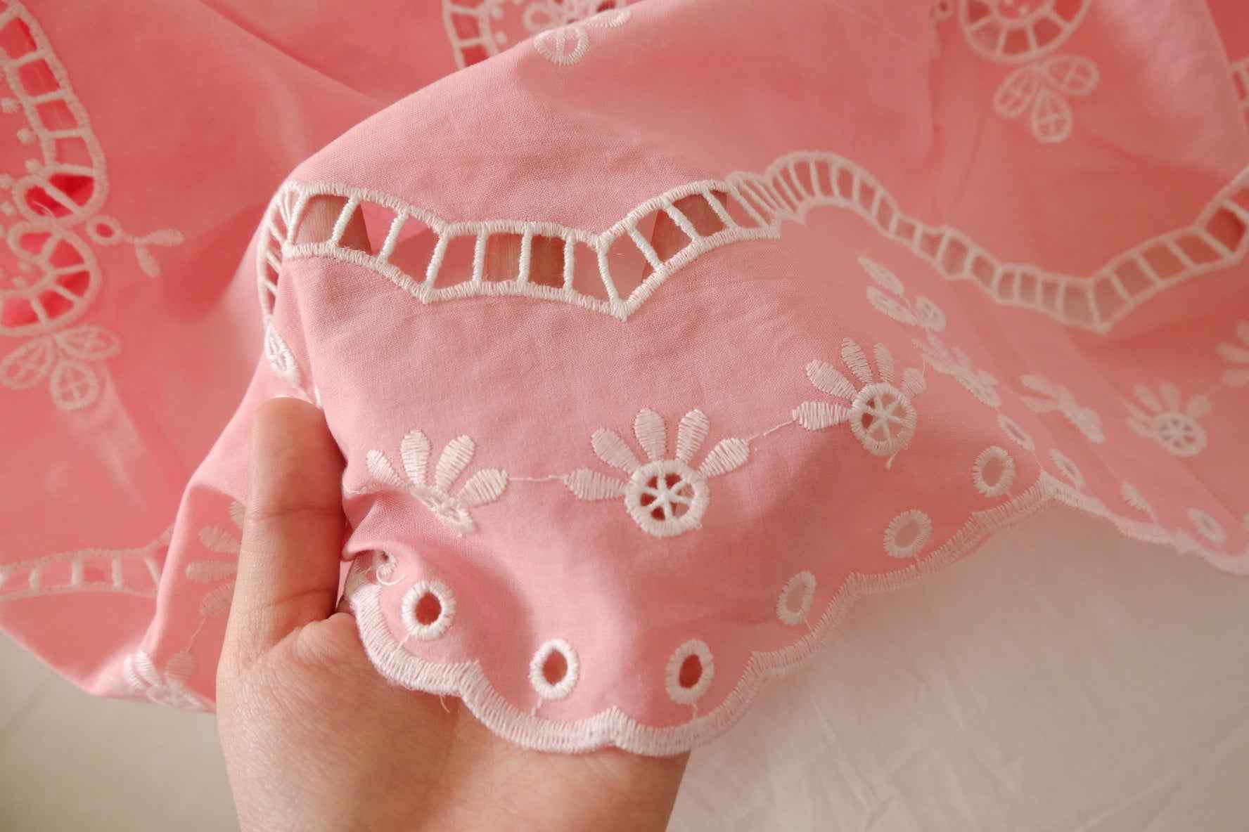 Coral Pink Double Border Embroidered Cotton — 2.46 yd