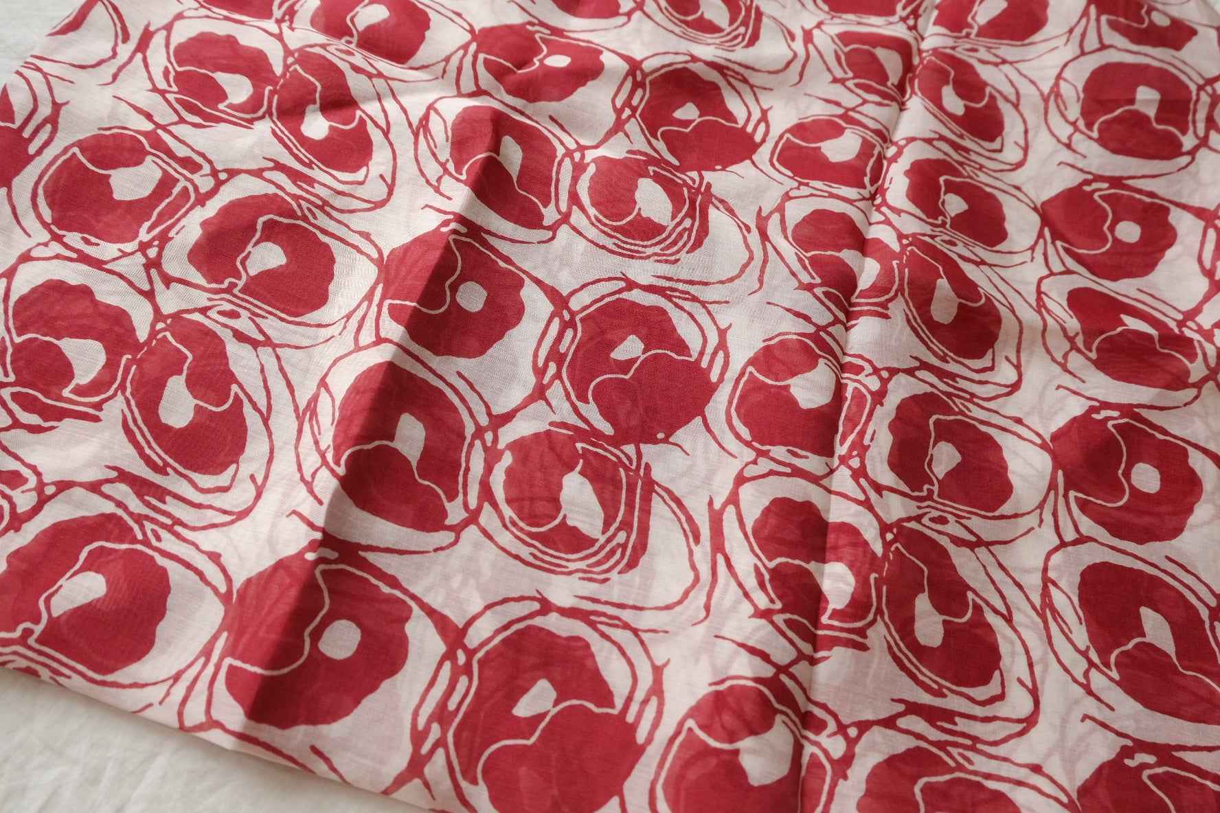 Sheer Red Line Floral Tencel-Cotton Fabric - 2.19 yd