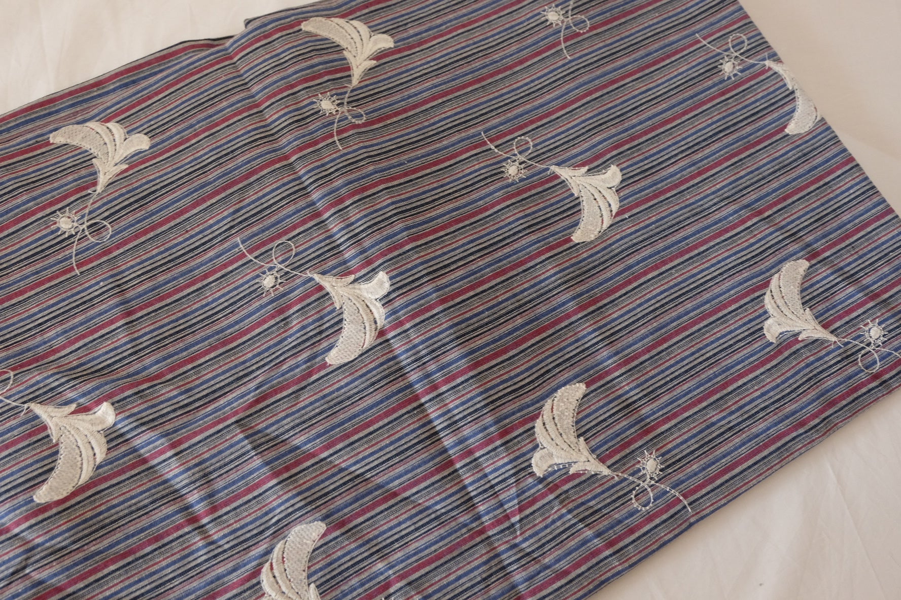 Embroidered Yarn Dyed Cotton Stripe Fabric – Navy Red Stripe – 1.3 yd