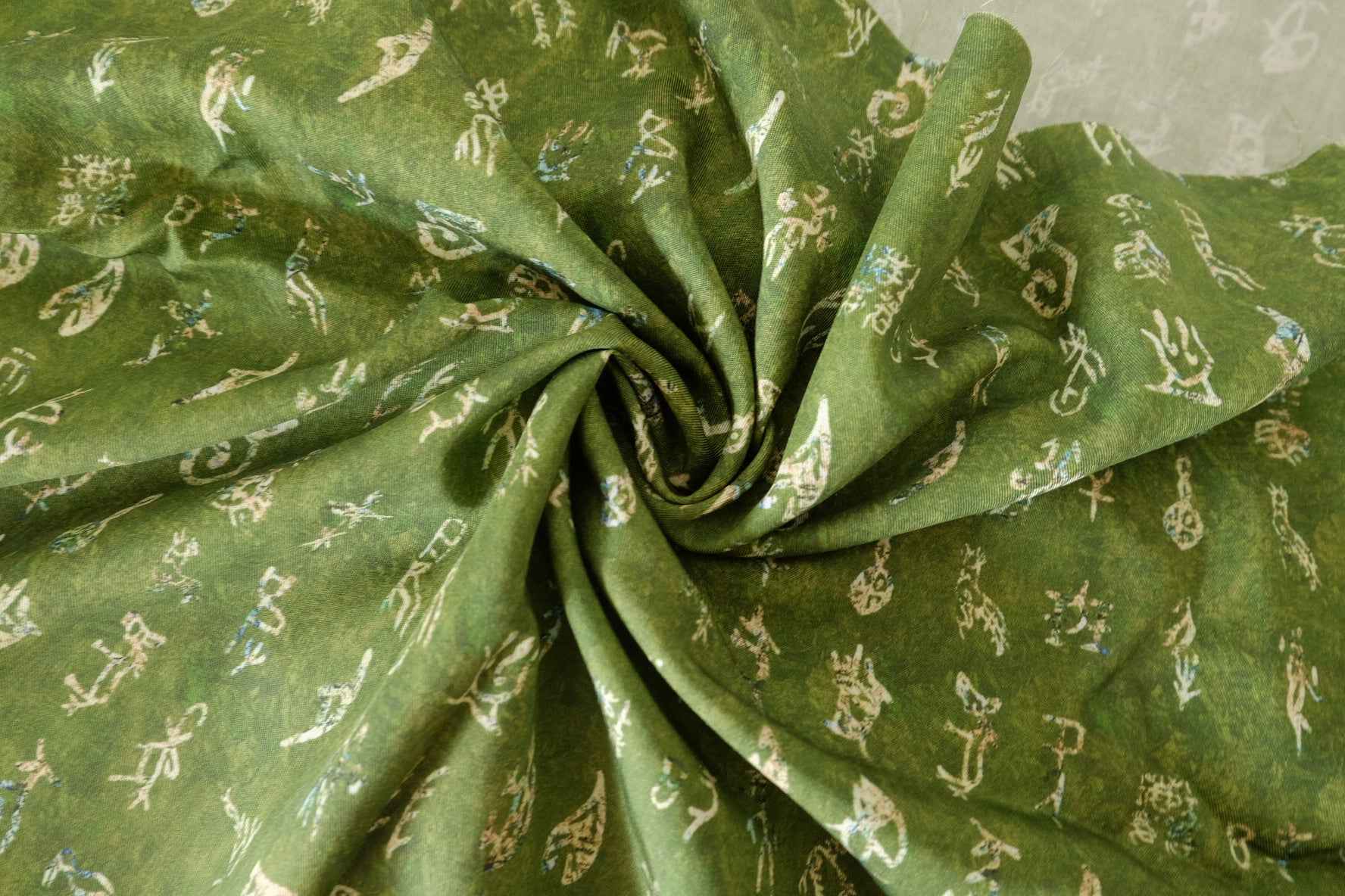 Olive Symbol Print Tencel Twill Fabric – 2.2 yd