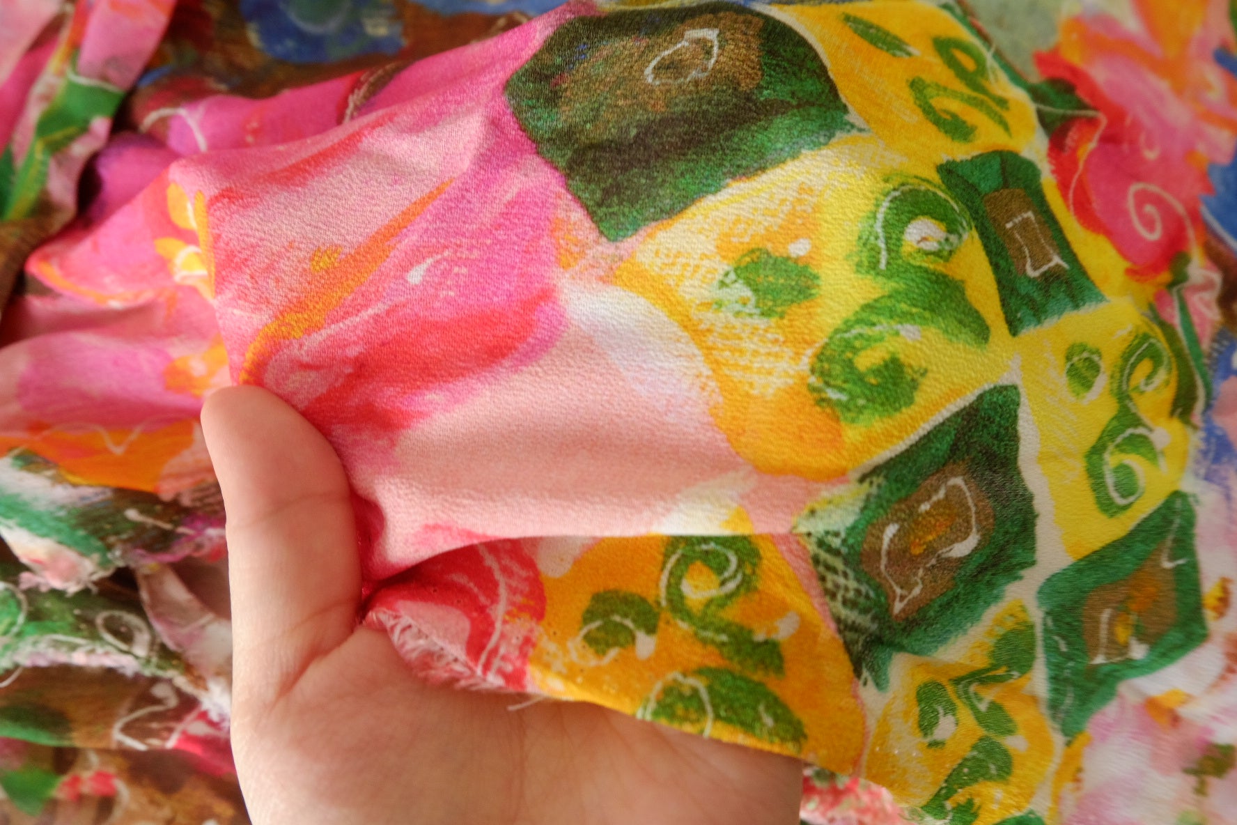 Colorful Abstract Floral Rayon Georgette Fabric – 3.3 yd