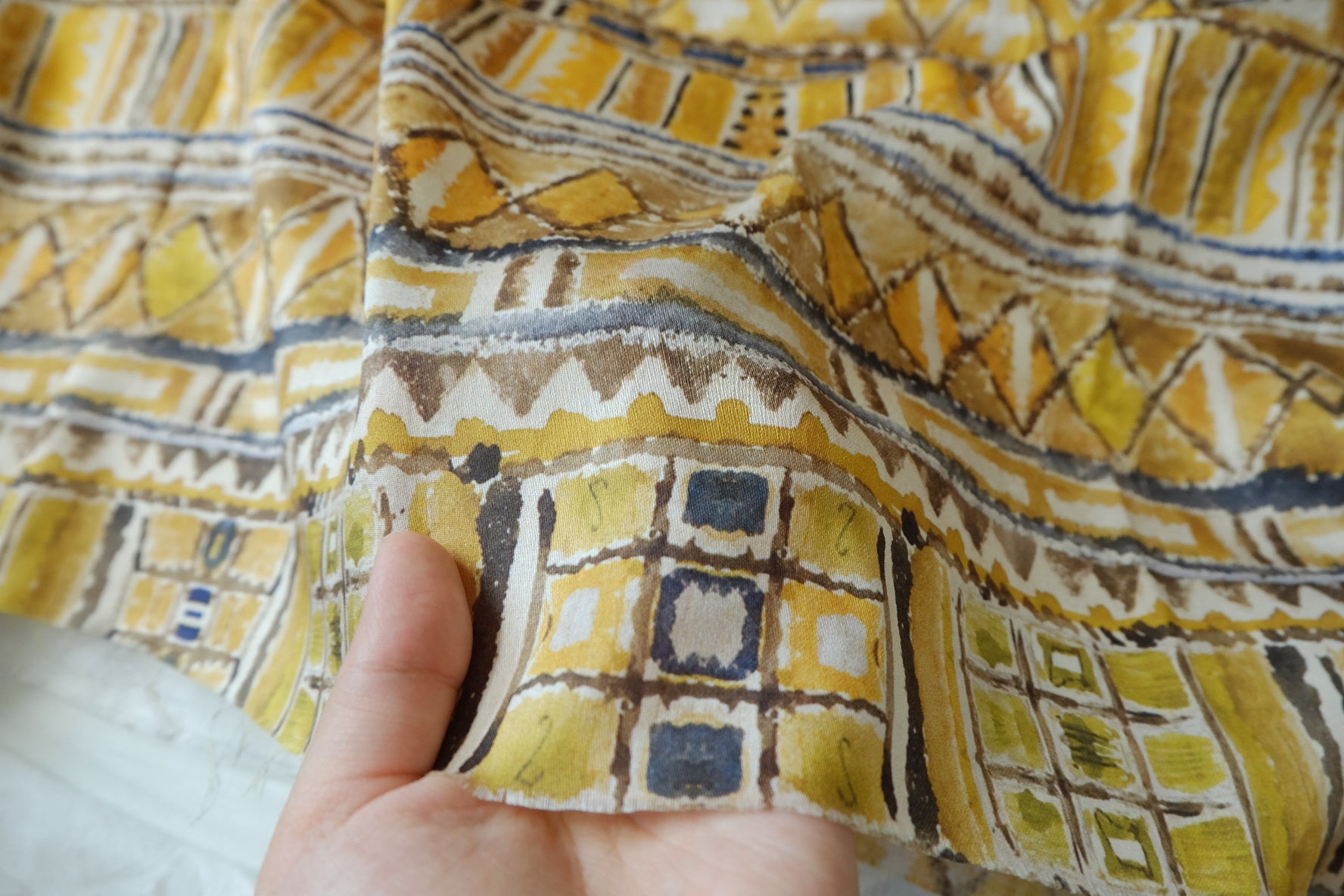 Ochre Geo 80s Cotton Sateen Fabric - 2.19 yd