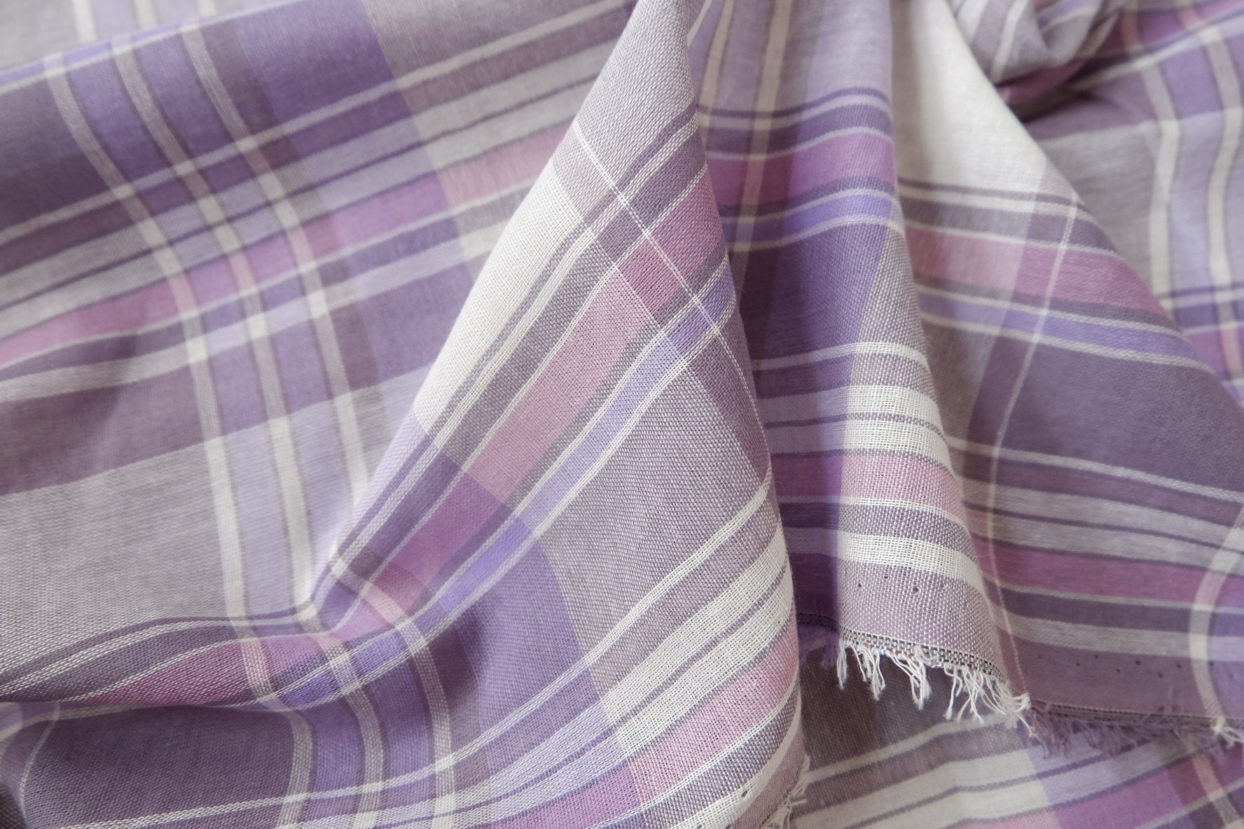 Lavender Plaid Cotton Gauze Fabric – Ultra Lightweight Summer Shirting (3.28 yards)