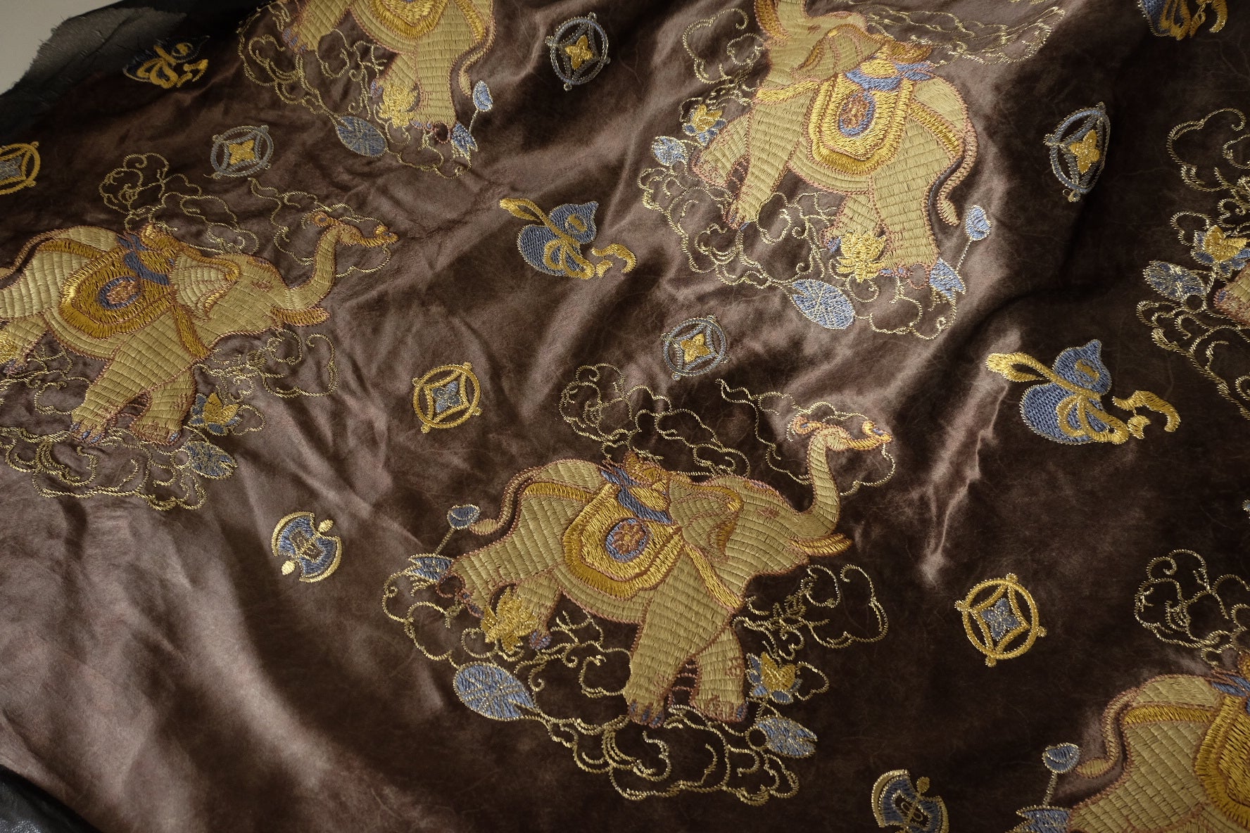 Brown Embroidered Satin Brocade Fabric – 2.19 yd