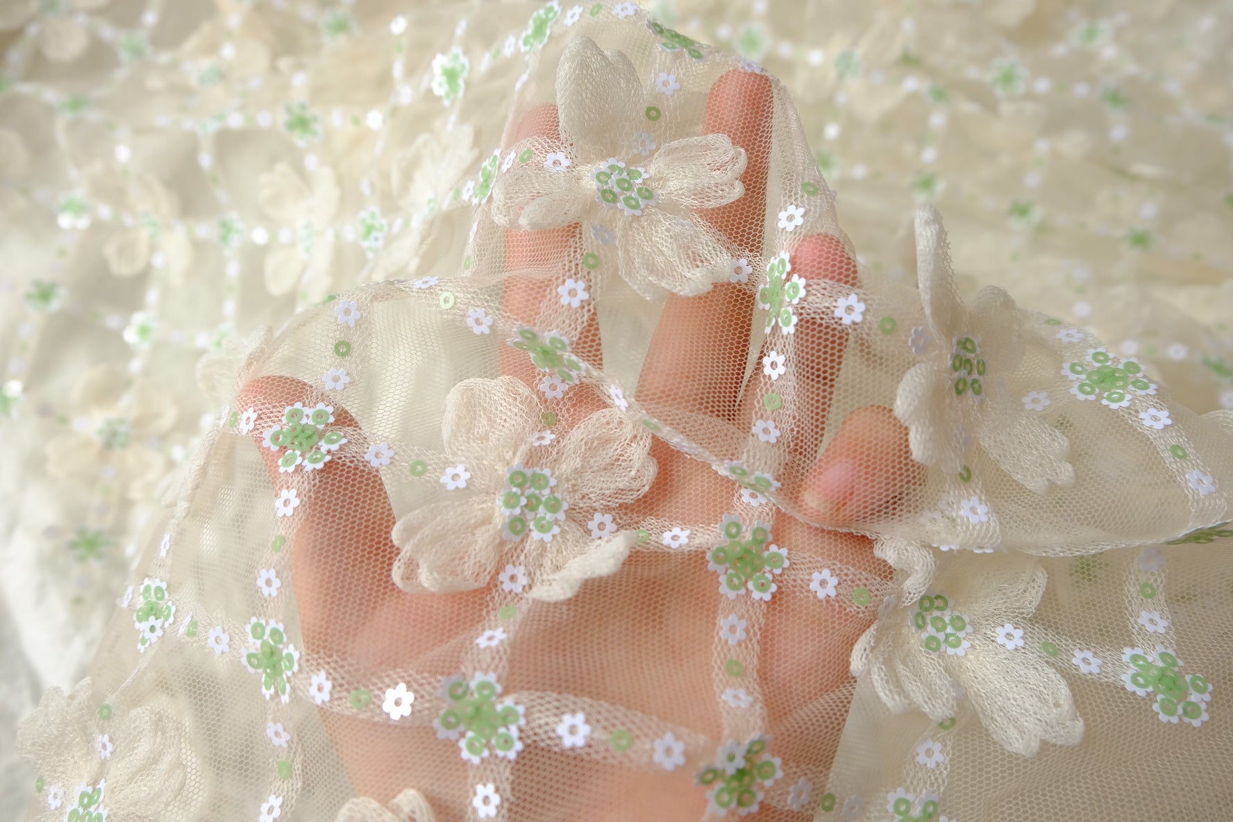 3D Floral Sequin Embroidered Tulle — 1.64 yd