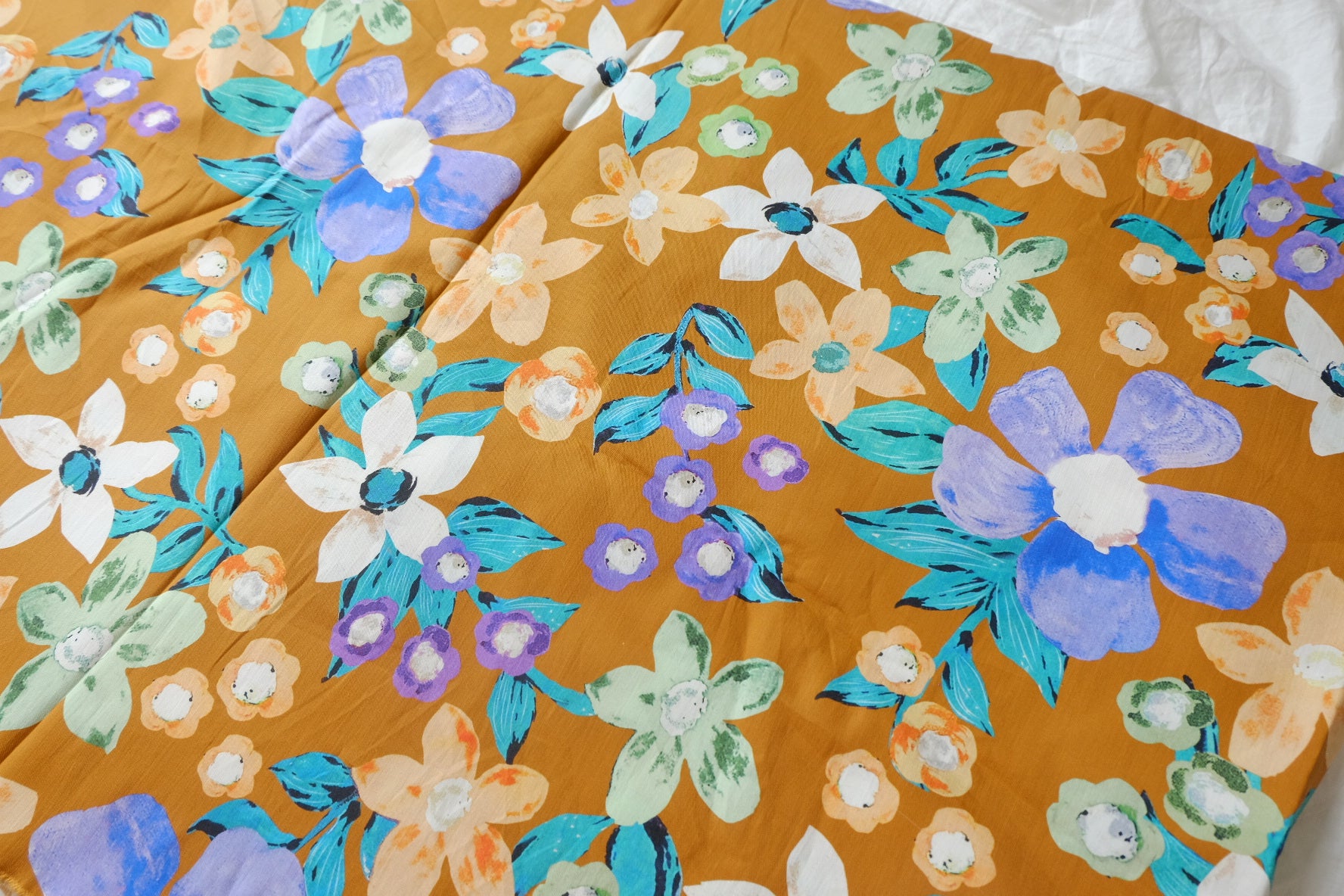 Ochre Painterly Floral Cotton Poplin — 3.28 yd