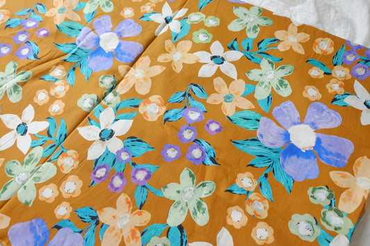 Ochre Painterly Floral Cotton Poplin — 3.28 yd
