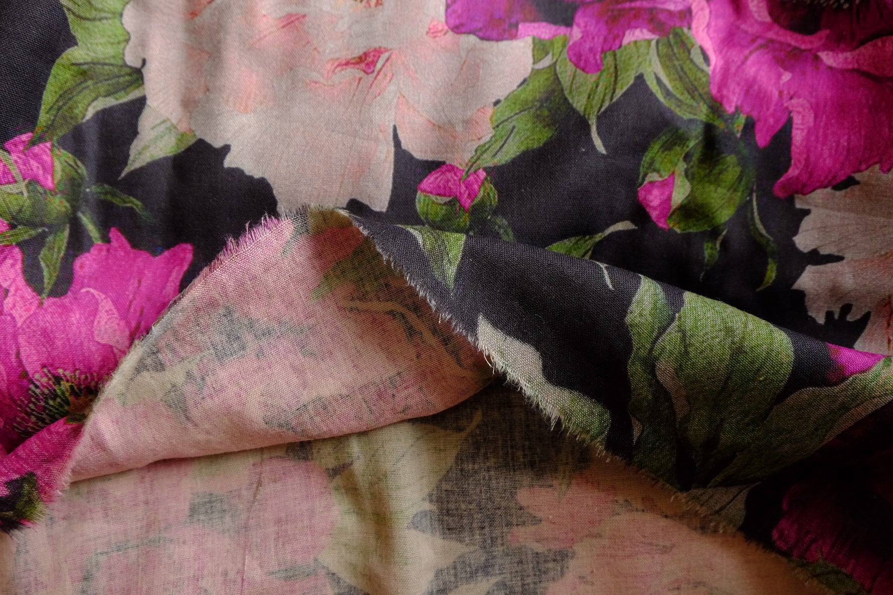 Dark Floral Cotton Linen Double Gauze – 2.2 yd