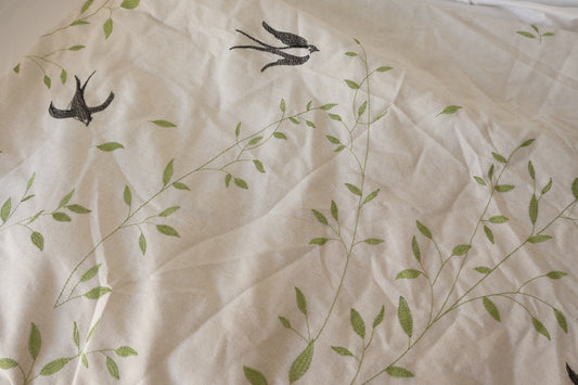 Swallows & Willow Branches Embroidered Cotton Linen – 1.64 yd